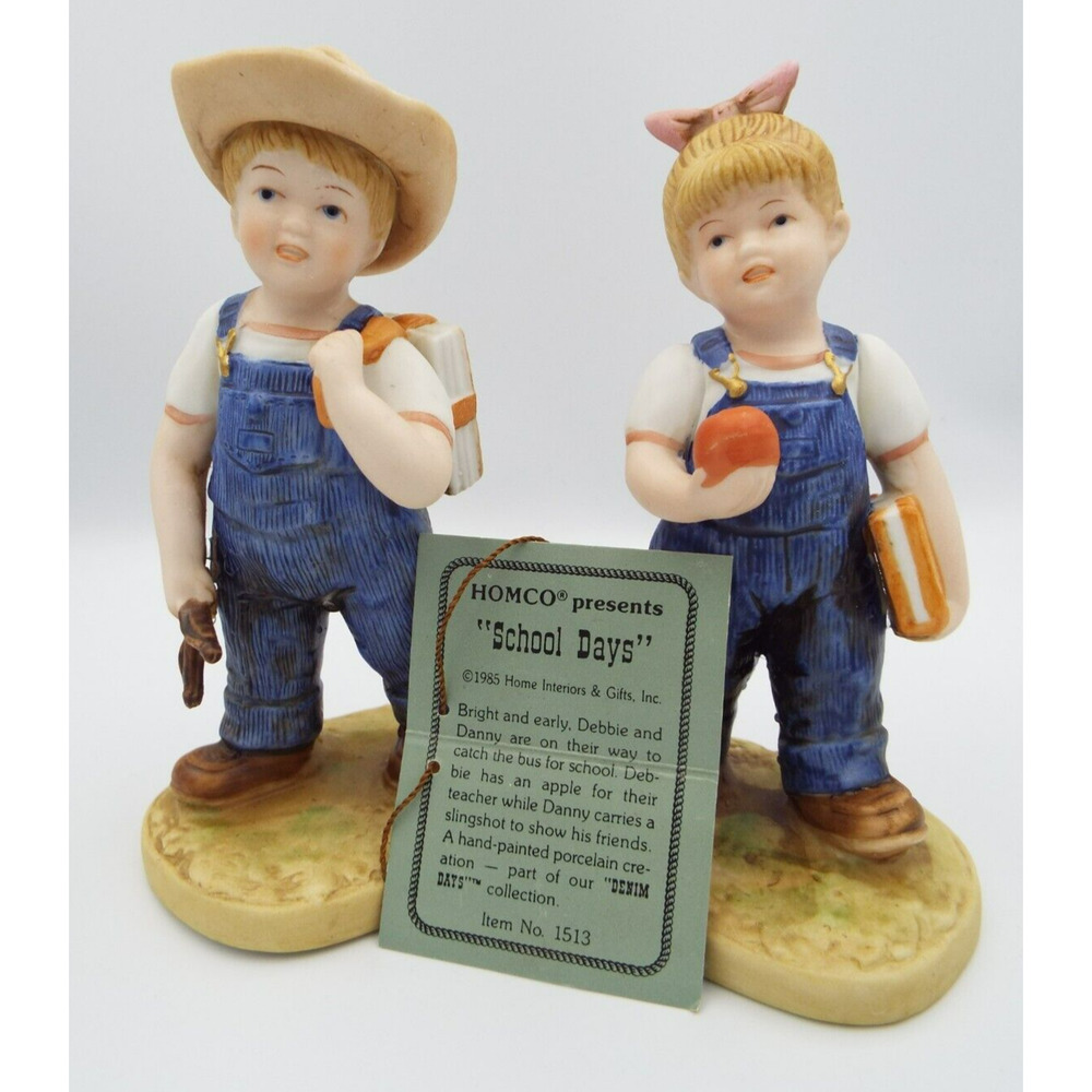 HOME INTERIORS 1985 Denim Days SCHOOL DAYS #1513 Porcelain Figurine Homco VTG
